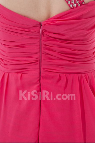 Chiffon Asymmetrical Short Dress with Gathered Ruched Bodice