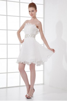 Chiffon Strapless Short Dress with Sash and Sequins