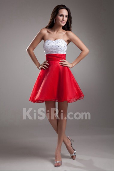 Organza Sweetheart Short A Line Dress with Embroidery