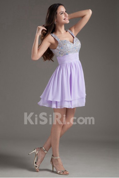 Chiffon Sweetheart Purple Short Dress with Sequins