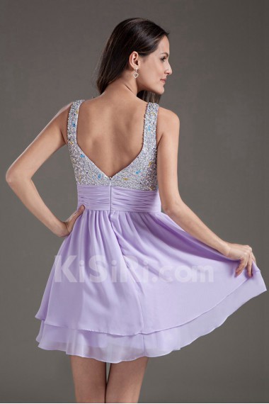 Chiffon Sweetheart Purple Short Dress with Sequins