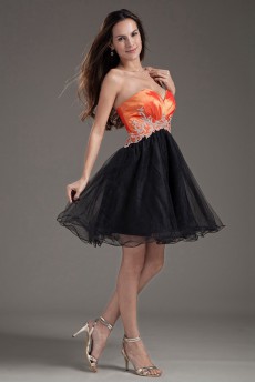 Organza Sweetheart Short Dress with Embroidery