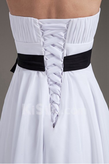 Chiffon Strapless Column White Knee Length Dress with Sash