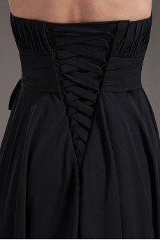 Chiffon Strapless Black Knee Length Dress with Sash
