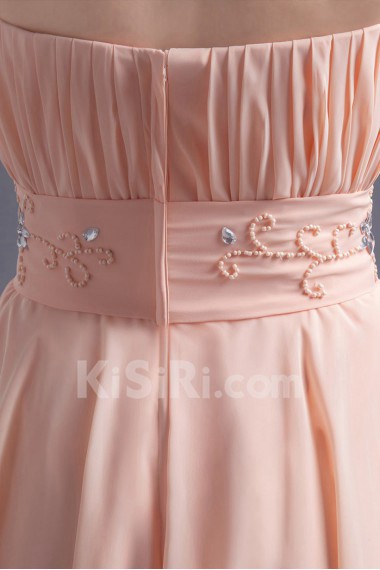 Chiffon Strapless Knee Length Dress with Embroidery