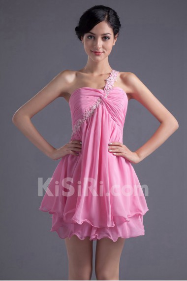 Chiffon One Shoulder Short Dress with Embroidery