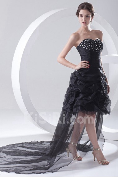 Organza Strapless A Line Short Dress with Embroidery
