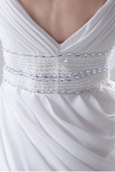 Chiffon V Neckline Short Beaded Dress