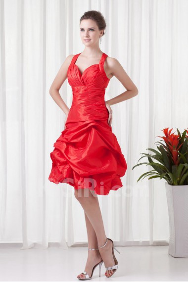 Taffeta Halter Knee Length Dress
