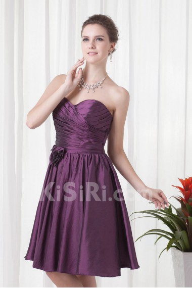 Taffeta Sweetheart Short Dress with Gathered Ruched Bodice