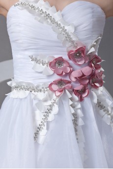 Organza Sweetheart A Line Short Dress with Hand-made Flowers
