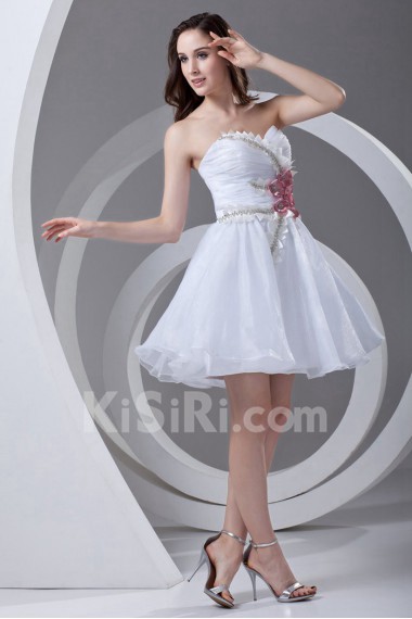 Organza Sweetheart A Line Short Dress with Hand-made Flowers