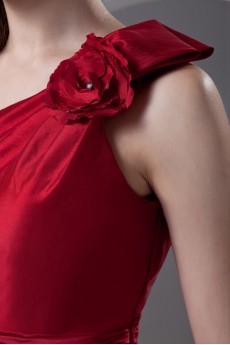 Taffeta Asymmetrical Short Dress with Hand-made Flower