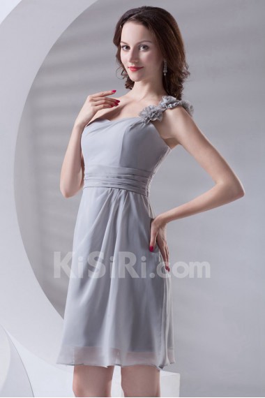 Chiffon One Shoulder Short Dress with Hand-made Flowers