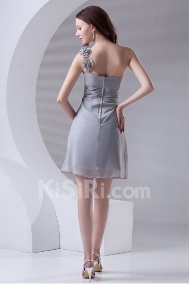 Chiffon One Shoulder Short Dress with Hand-made Flowers