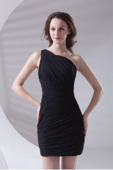 Chiffon Short Dress with Directionally Ruched Bodice