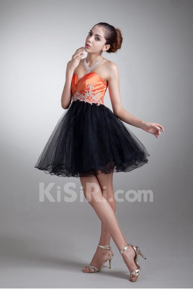 Taffeta and Net Sweetheart Short A Line Dress with Embroidery