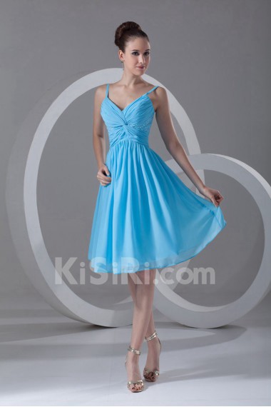 Chiffon Knee Length Dress with Embroidery