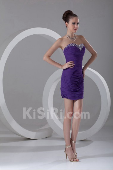 Chiffon Sweetheart Short Dress with Directionally Ruched Bodice