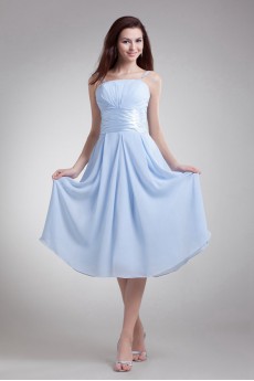 Chiffon Strapless Tea Length Dress