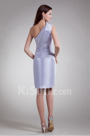 Satin Asymmetrical Knee Length Sheath Dress with Embroidery
