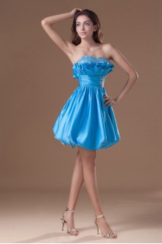 Satin Sweetheart Short Dress with Embroidery