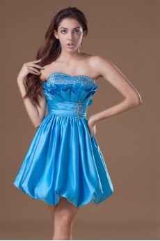 Satin Sweetheart Short Dress with Embroidery
