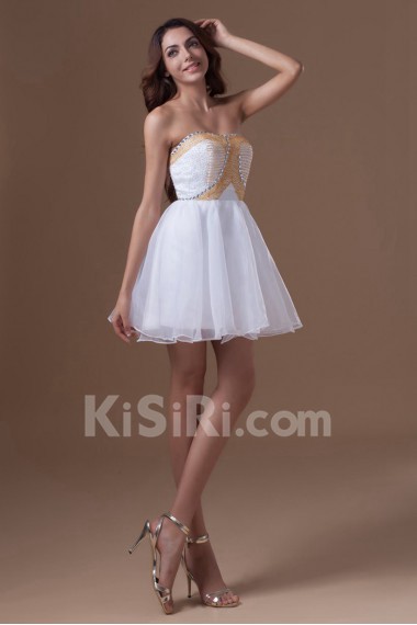 Organza Strapless Short A Line Dress with Embroidery