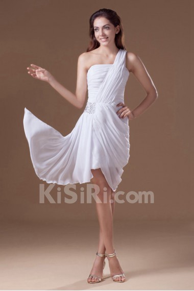 Chiffon One Shoulder Knee Length Dress with Embroidery