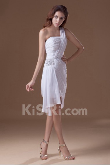 Chiffon One Shoulder Knee Length Dress with Embroidery