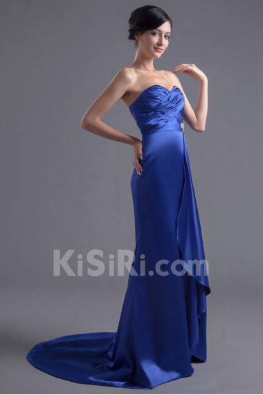 Satin Sweetheart A Line Dress with Crisscross Ruched Bodice