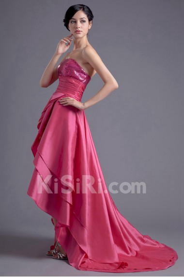 Taffeta Strapless Dress with Embroidery