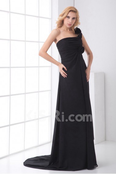 Chiffon One Shoulder Empire Dress with Hand-made Flower