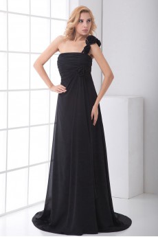 Chiffon One Shoulder Empire Dress with Hand-made Flower