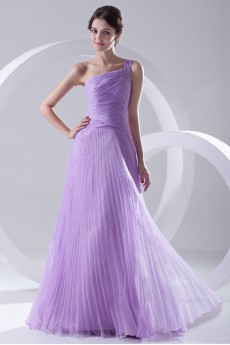 Organza One Shoulder Long Dress with Crisscross Ruched Bodice