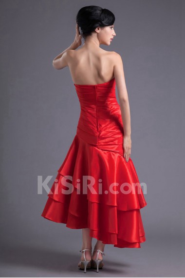 Satin Strapless Sheath Ankle-Length Dress with Gathered Ruched Bodice