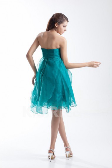 Organza Sweetheart Knee Length Dress with Hand-made Flowers