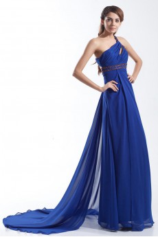 Chiffon One Shoulder Column Dress with Embroidery