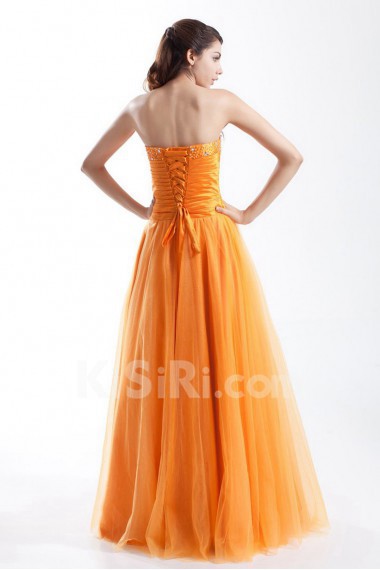 Taffeta and Net Strapless A Line Dress with Embroidery