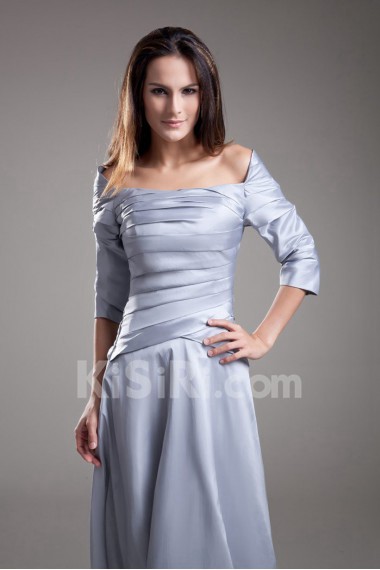 Satin Off-the-Shoulder A Line Dress with Three-quarter Sleeves