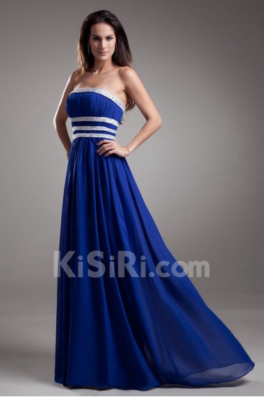 Chiffon Strapless Dress with Embroidery
