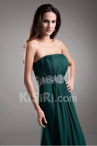 Chiffon Strapless Coloum Dress with Embroidery