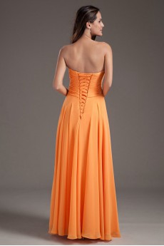 Chiffon Sweetheart Column Orange Dress with Crisscross Ruched Bodice