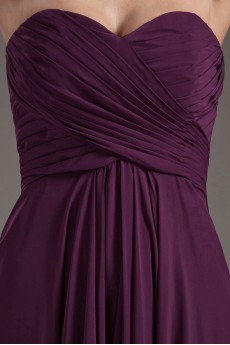 Chiffon Sweetheart Column Purple Dress with Crisscross Ruched Bodice