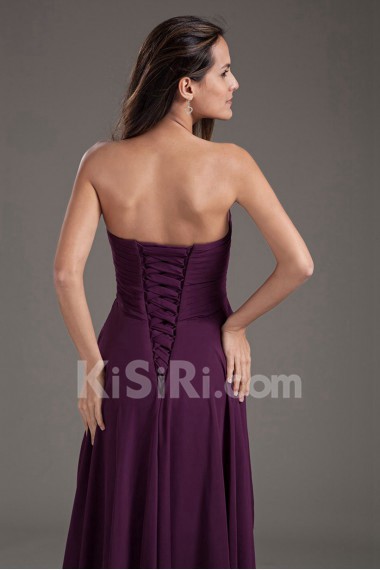 Chiffon Sweetheart Column Purple Dress with Crisscross Ruched Bodice