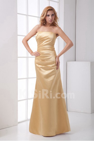 Satin Strapless Sheath Dress with Gathered Ruched Bodice