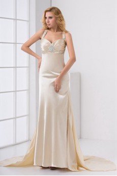 Satin Sweetheart Column Dress with Embroidery