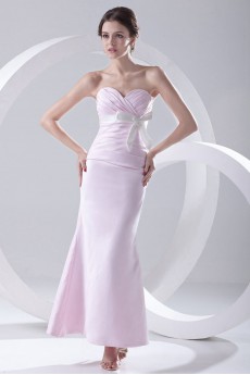 Satin Sweetheart Sheath Ankle-Length Dress with Crisscross Ruched Bodice