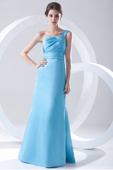 Satin One Shoulder A Line Dress with Crisscross Ruched Bodice