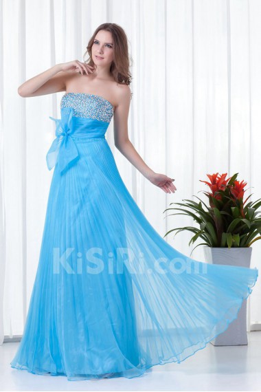 Organza Strapless Empire Floor Length Dress with Embroidery